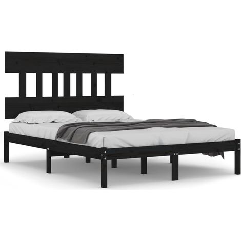 Lit double  Lit adulte  Cadre de lit sans matelas noir 140x190 cm bois massif (1/5)
