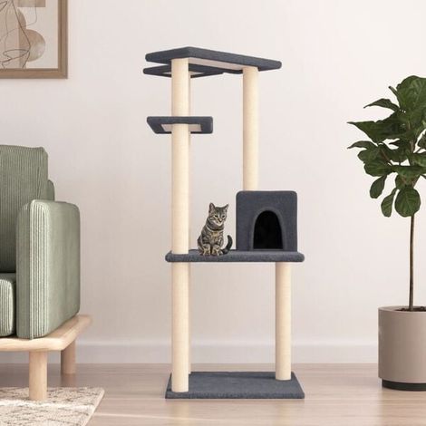 Arbre à chat, avec poteaux en sisal gris foncé, 123 cm