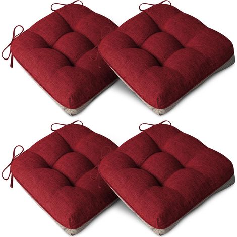 Lot de 4 Coussins de chaise, Épaisseur 10 cm, Tissu lin, Antidérapant, Pour salle à manger