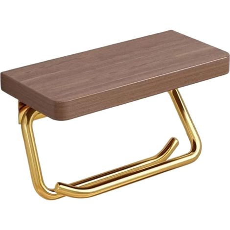 1pc Double Paper Holder With Shelf Gold Wood Wall Mounted Bathroom Kitchen Tissue Holders Walnut Toilet Paper Towel Roll Hange Rrack(Plane 20 cm A) (1/4)