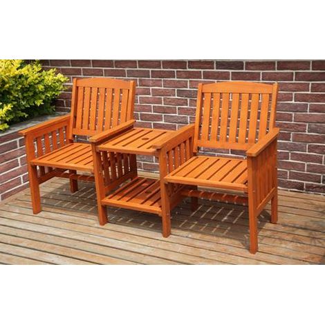 BIRCHTREE Garden Love Seat Wooden Bench 2 Seater Patio Twin Chair With Table LS02