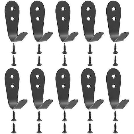 Crochets pour vêtements et chapeaux en acier inoxydable noir, lot de 10 (1/5)