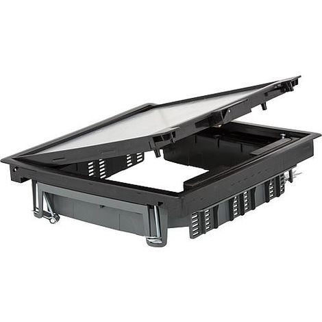 Couvercle battant carré noir 267x267 mm – Acier 3 mm – Protection IP20/IP30 – Charge max. 2000 N – Installation sans mise à la terre