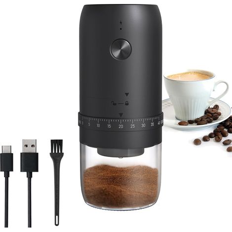 Moulin à Café Électrique, Broyeur Cafe Grain avec 40 Réglages de Mouture Précise, Rechargeable par USB, Broyeur en Céramique en Déplacement, pour le Bureau, Les Voyages et le Camping (Noir)