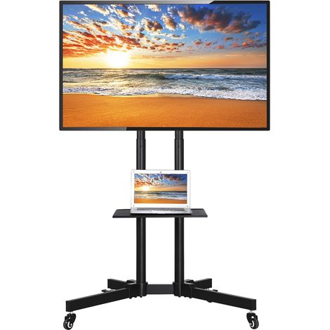 TV Ständer Bodenständer TV Standfuß für 32-65 Zoll Mobil Fernsehstand TV Wagen Trolley auf Rollen höhenverstellbar schwenkbar mit Halterung Max. VESA 600x400 mm (1/5)
