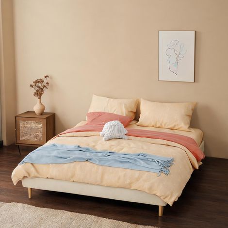 Tête de lit beige en tissu métal 200 x 160 x 14 cm (1/5)