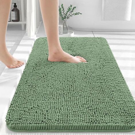 Tapis de bain 50x80cm, tapis de bain chenille ultra doux et absorbant, dos en caoutchouc, séchage rapide, lavable en machine, accessoire de décoration intérieure, vert foncé