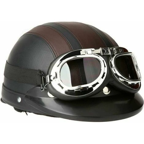 – Casque de moto rétro vintage – Visière UV et lunettes anti-buée – Tour de tête 54 à 60 cm – Norme EPI pour sécurité optimale (1/5)