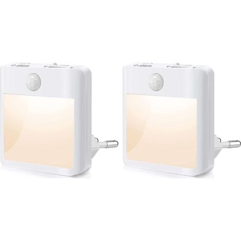 Lot de 2 Veilleuse Prise Electrique,Veilleuse avec Détecteur de Mouvement (ON/AUTO/OFF), Veilleuse LED Dimmable 3500K Blanc Chaud, Veilleuse Enfant pour Chambre, Couloir, Escalier, Cuisine, Salon (1/5)