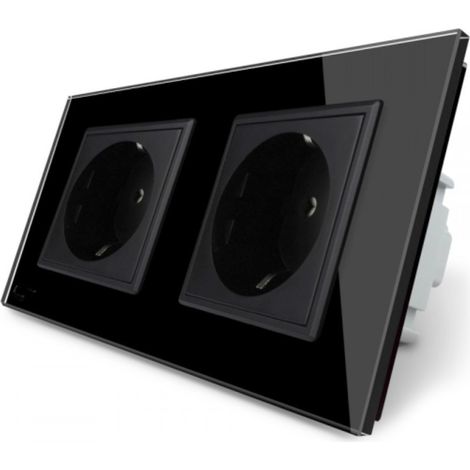 Enchufe Socket doble EU 16A, frontal negro (1/4)