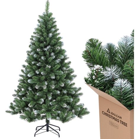 SALCAR Sapin de Noël Artificiel, Décoration Parfaite pour Salon, Bureau et Entrée, Neige et Tronc en Métal, 180 cm (1/5)