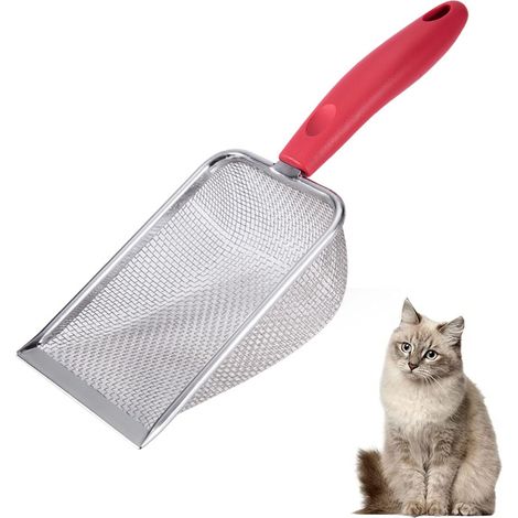 Cuillère en métal, pelle profonde, manche long, tamis à matières fécales, urinoir pour chat, durable, robuste, utilisée pour le bac à litière. (1/5)
