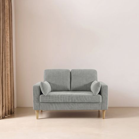 Canapé bois d'hévéa et tissu chenille 2 places - Bjorn Chenille Gris clair (1/5)
