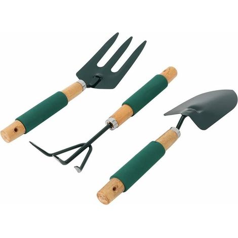 3 Pcs Petit Outils De Jardin Set Heavy Duty 1 Jardin Mains Pelle Truelle 1 Griffe Râteau 1 Plantes Fourche avec Manche En Bois Ergonomique Métal Bonsaï Outil Kit pour Transplantation et Creusage (1/5)