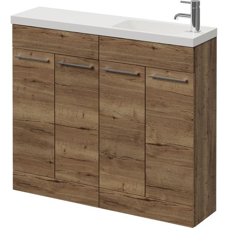 Napoli 250 Tobacco Oak 1000mm 4 Door Vanity Unit with Round Silvo Basin - 1000mm - Chrome 160mm Handle