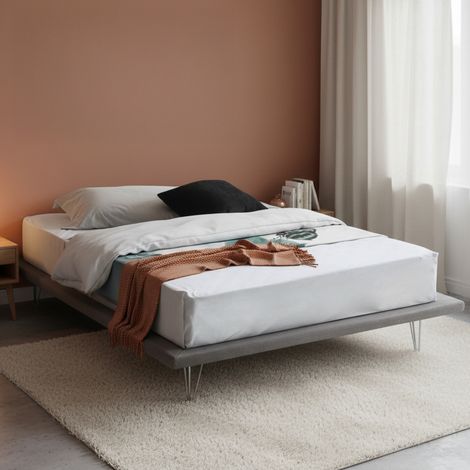 Talamo Italia Cama matrimonial Linda, Cama fija en tela con pies, 100% Made in Italy, adecuado para colchón Cm 160x200, Gris, con embalaje reforzado (1/4)