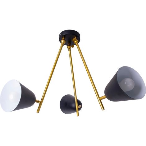 Plafonnier 3 Spots Orientables en Métal Noir pour Salon et Bureau, Douilles E27 Style Rétro - PANGIVO (1/5)
