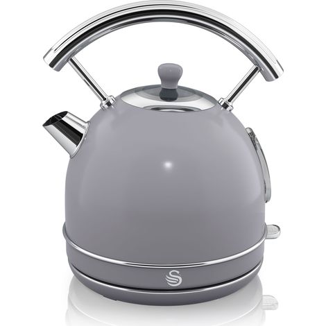 SWAN SK14630GRN Retro Bouilloire, 1,8 L, Acier Inoxydable sans BPA, Résistance Cachée, sans Fil 3000W Gris (1/5)