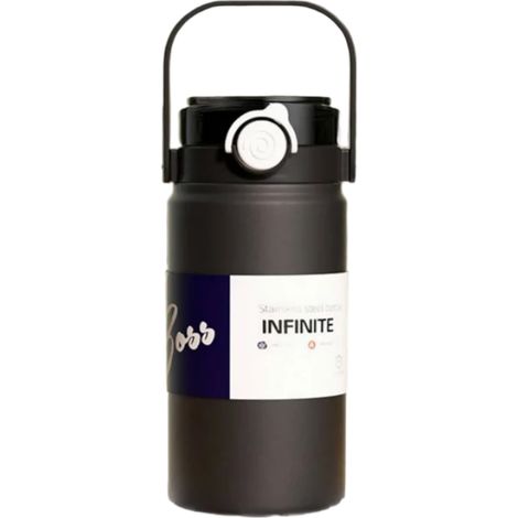(Noir, 1000 ml) Bouteille isotherme sous vide, acier inoxydable 316, avec poignée, adaptée aux voyages en extérieur et à une utilisation au bureau. (1/5)