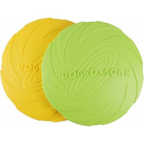 Frisbees pour Chien, Frisbee de Chien, Jouet Chien Frisbee, Disque à Lancer en Caoutchouc Résistant, Frisbi pour Chien pour Jeux Sport Exercice Activité et Jeu en Plein 2PCS (Vert+Jaune) (S)