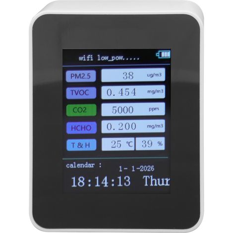 Moniteur de qualité de l'air intérieur TUYA WiFi Smart PM2.5, test de formaldéhyde, fonction calendrier, détecteur de qualité de l'air, version WiFi blanche, COV (1/5)