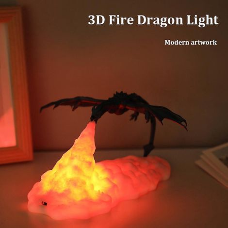 3D-gedruckte Eisdrachen-Feuerlampe, warmes Nachtlicht, USB-aufladbar, Heimdekoration, Kindergeschenk