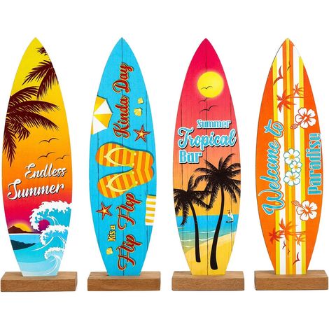 Set de 4 Planche de Surf Décorative en Bois Décoration de Surfboard Moderne pour Salon, Plage et Piscine Décor Écologique et Artisanal pour Intérieur et Extérieur (1/5)