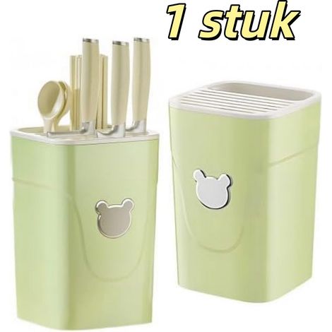 Porte-couteaux (1 pièce) - Porte-couteaux universel - Fente pour couteaux - Fonction d'égouttage - Porte-couteaux de cuisine - Convient à toutes les cuisines - 13,5 x 13,5 x 20 cm - Vert (1/5)