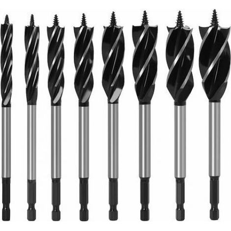 8 Pcs Forets à 4 Lames pour Bois Poignée Hexagonale en Acier au Carbone 1/4" Forets Set 10mm 12mm 14mm 16 mm 18mm 20mm 22mm 25mm Mèche Auto-taraudeuse à Coupe Rapide pour Perceuses Électriques (1/5)