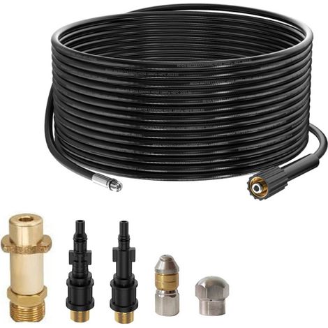 Pipe Cleaning Hose 10 m with 3 Adaptors, 2 Rigid + Rotary Nozzles, Kit for K2-K7, Lavor, Bosch, Pressure Washer