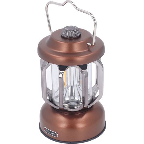 Lampe de camping rétro vintage rechargeable USB-C, 3 modes dimmable avec crochet, LED imperméable pour tente jardin marron (1/5)