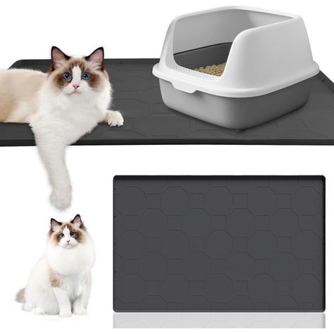 Grand tapis de litière en silicone imperméable 86 x 56 cm, antidérapant et facile à nettoyer, tapis de protection pour gamelle et bac à litière (1/5)