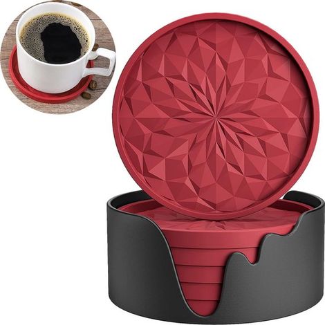 6er-Set Untersetzer Silikonuntersetzer Untersetzer mit Halter Untersetzer für Gläser Untersetzer-Set Isoliermatte Hitzeschutzmatte Rutschfest Rot (1/5)