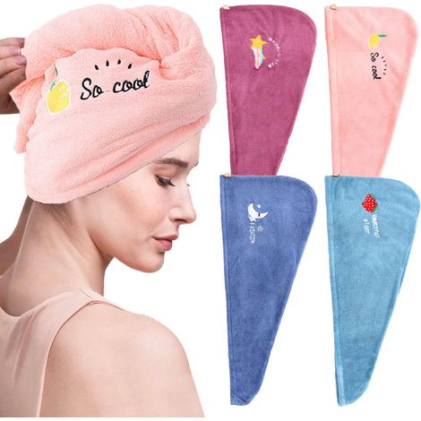 4 Stück (lila, rosa, blau und dunkelblau) einlagige Mikrofasertücher 25 x 65 x 2 cm, super saugfähige und schnell trocknende Handtücher mit Knöpfen (1/5)