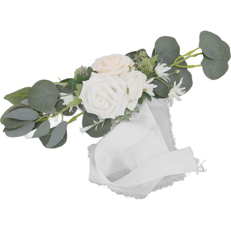 Décoration florale blanche pour le dossier de chaise de mariage, fleurs artificielles pour photos de mariage (1/5)