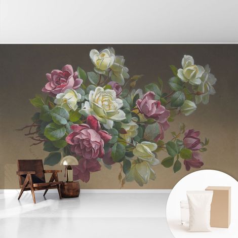 Tapete Vliestapete mit Kleber - Wanddekoration Wohnzimmer - Tapete Schlafzimmer Blumeneleganz 416x254 cm (1/5)