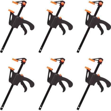 Lot de 6 serre-joints en forme de F, serrage rapide et facile, outils à main pour le travail du bois, porte en bois (10 cm) (1/5)
