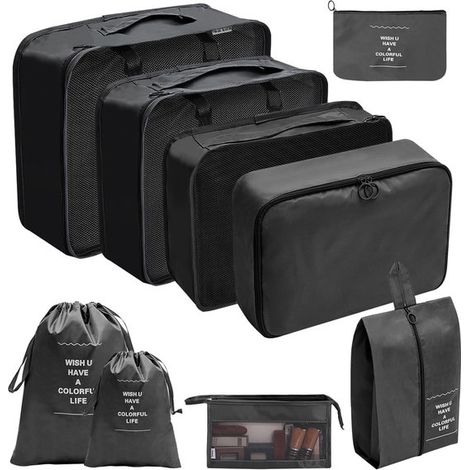 Set organizer da viaggio da 9 pezzi,sacchetti per scarpe in rete traspirante,adatto per valigie,disponibile in 6 colori Blu scuro (1/5)