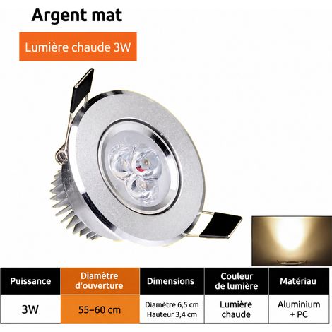 Spot encastrable LED plafond orientable 3W lumière chaude Ø6,5cm argent mat 6.5 cm 3w réf 80 g – Livraison gratuite