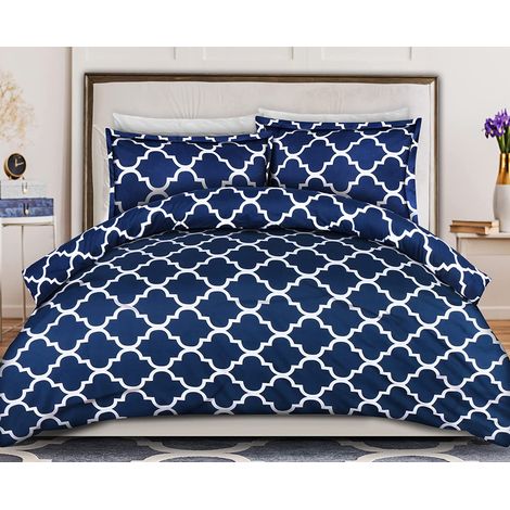 Parure de lit Super King Size avec Housse de Couette et 2 taies d'oreiller Fermeture éclair Microfibre brossée Ultra Douce Bleu Marine 220 x 260 cm (1/5)