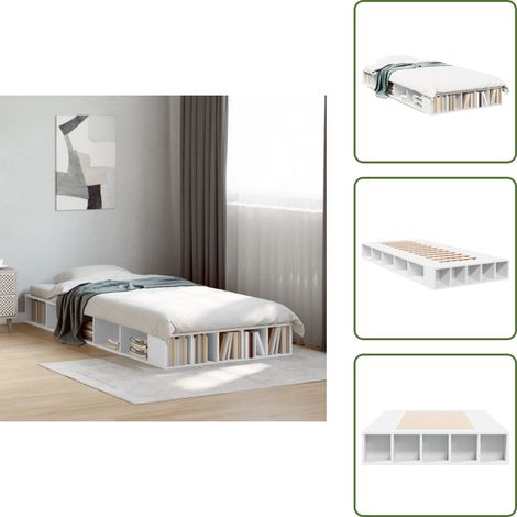 The Living Store Cadre de lit sans matelas blanc 100x200 cm - Cadre De Lit - Lit Simple - Lit Blanc - Meuble Chambre - Rangement Sous Lit (1/5)