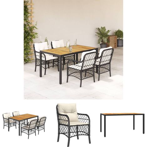 The Living Store 5-tlg. Garten-Essgruppe mit Kissen Schwarz Poly Rattan - Gartenmöbel-Sets (1/5)