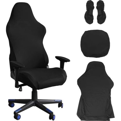 Housse de chaise de gaming - Housse de chaise de bureau - Noir - Extensible - Pour chaise de jeu d\'ordinateur, style racing - Noir (1/5)