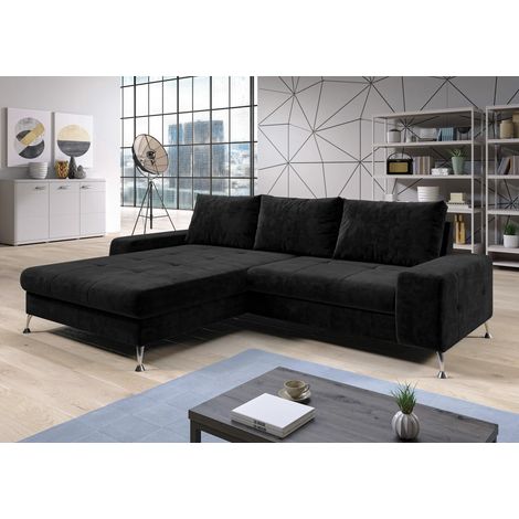 AX LIVING Eckschlafcouch mit Bettkasten Artemia 275 cm Schwarz Samt L