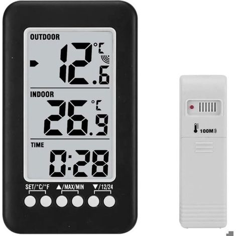 Thermomètre intérieur et extérieur sans fil 2 en 1, horloge thermomètre LCD, mesure de température avec transmetteur. Design (1/5)