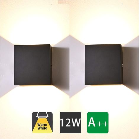 MINKUROW 2 Unidades De Luz De Pared Led Para Interiores, Negro, 12 W, Blanco Cálido, 3000 K, Ca, 230 V, Lámpara De Pared De Aluminio Para Sala De Estar, Dormitorio, Pasillo, Baño (1/4)