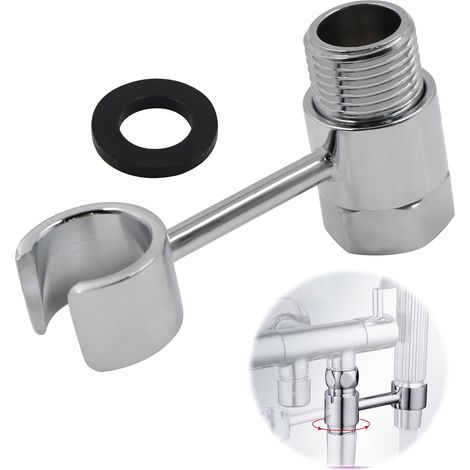 Soporte para cabezal de ducha de mano - Conexión de 20 mm, Tuerca de puerta universal ajustable 360°, Cabezal de ducha de pared para baños, Ducha de mano reemplazable, Sin necesidad de taladrar (1/5)