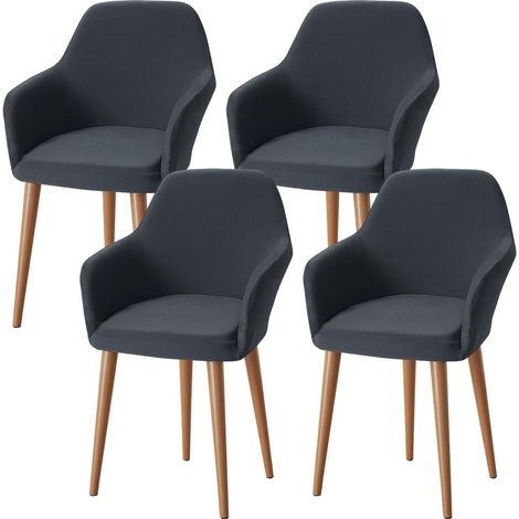 Stuhlhussen 4er Set mit Armlehnen, elastisch, waschbar, grau (1/5)