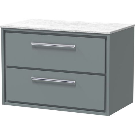 Balterley Longnor 800mm Framed Design Wall Hung 2 Drawer Vanity with Marble Worktop - Coastal Grey