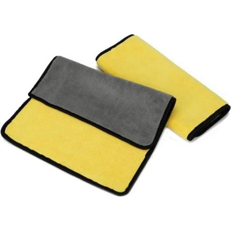 (jaune, gris)2Pcs Chiffons de Nettoyage en Microfibre Épaissi, Serviette de Lavage de Voiture Super Absorbante, Pas de Peluches, 30x30cm (1/4)